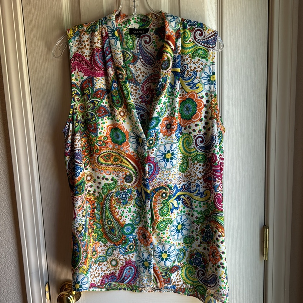 NWOT GLANCE SLEEVELESS PRINT PULLOVER BLOUSE SZ XL